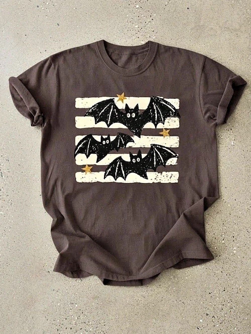 Halloween Cute Bats And Stars Dark Brown Gildan T-Shirt
